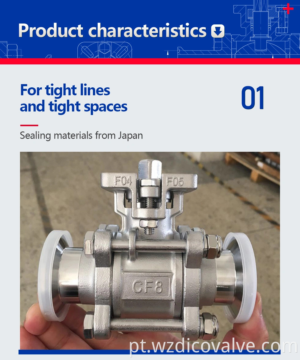 CE ISO TS CLAMP END com ISO5211 PAD CF8/CF8M 3PC Válvula de esfera flutuante